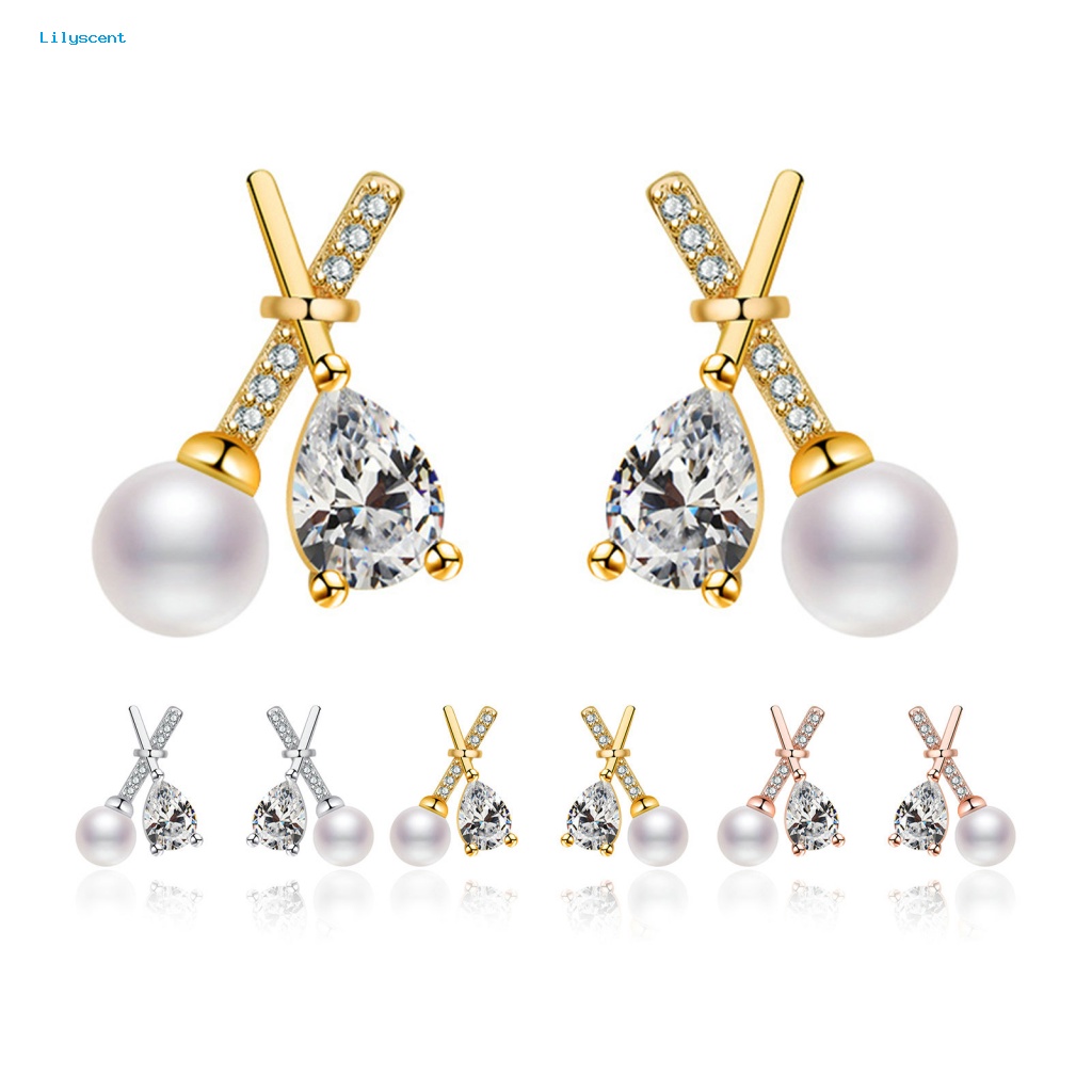 Lilyscent 1pasang Anting Pejantan Tidak Teratur Untuk Perjamuan Perhiasan Fashion Faux Zircon Ear Studs Rhinestone Bertatahkan