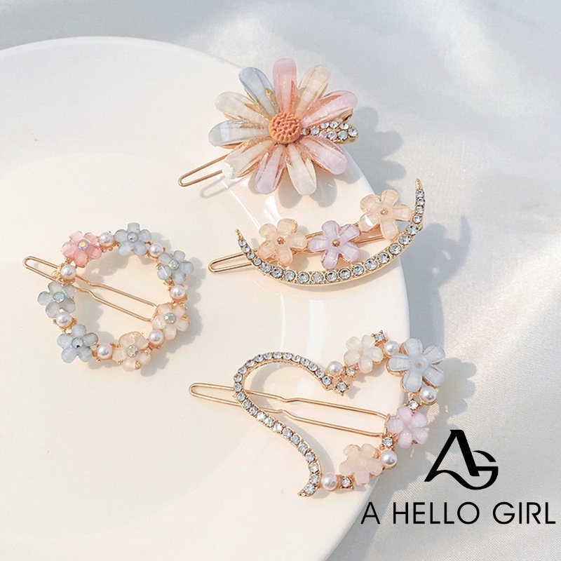 Daisy Rhinestone Hairpin Female Bangs Clip Flower Side Clip Sweet Hair Accessories