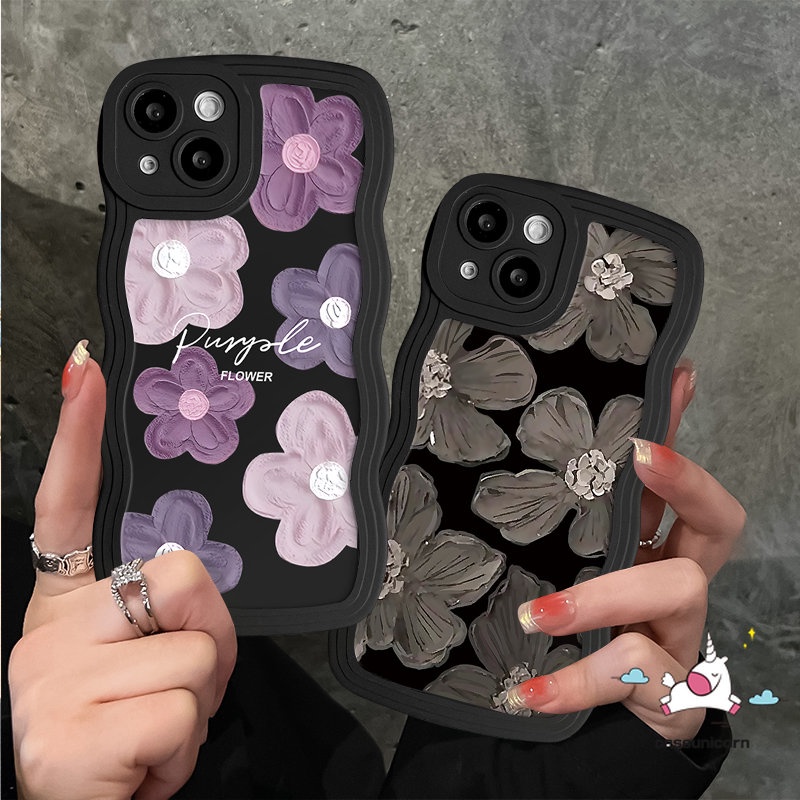 Art Floral Wavy Edge Case Redmi 12c 10 9 10C A1 10A A1+ 9T 9A 9C POCO X3 NFC Pro M3 Redmi Note 10s 11 9s 8 9 11s 11 10 Pro Max Mi 11T Pro Fashion Lukisan Cat Minyak Bunga Sarung Tpu Lembut