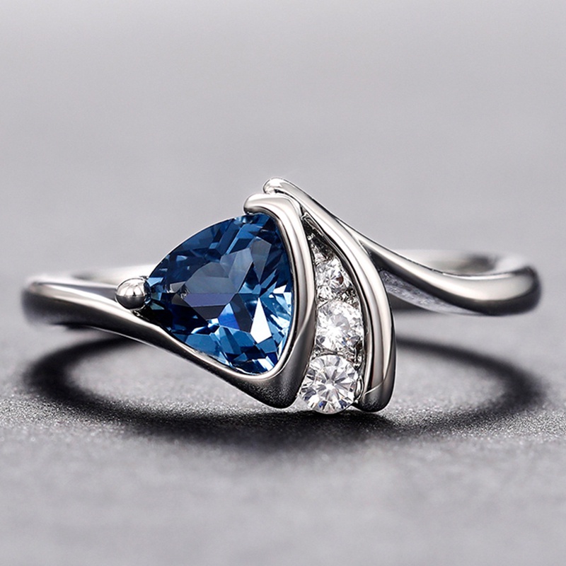 Cincin Zirkonia Kubik Biru Desain Modern Untuk Wanita Tren Baru Pertunangan Pernikahan Band Aksesoris Fashion Perhiasan