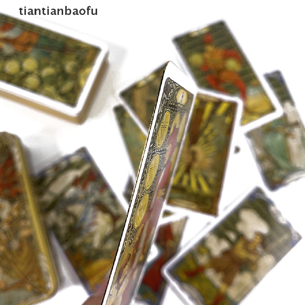 [tiantianbaofu] Tin Box Golden Art Tarot Card Ramuan Ramalan Deck Party Board Game w/Butik Manual