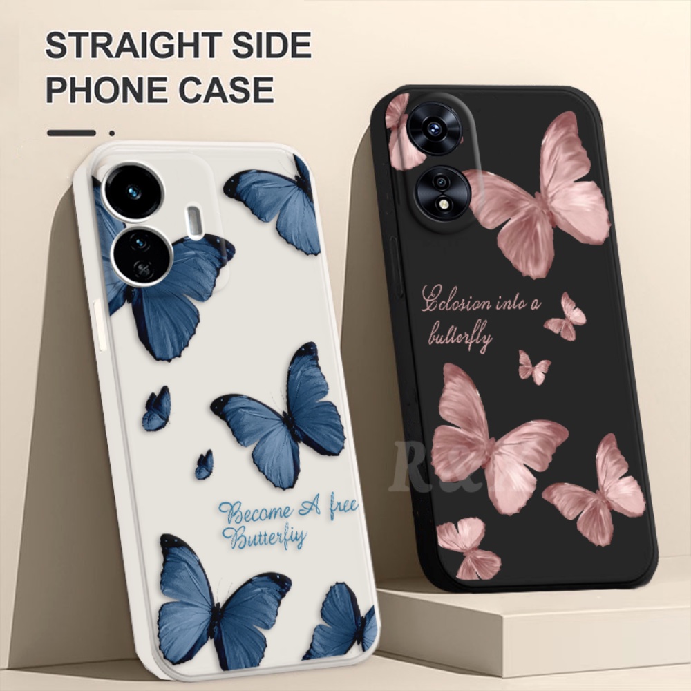 Case Fashion Untuk iPhone 14 Pro Max11 12 13 iPhone6 6S 7 8 Plus Xs Max XR SE 2020 Tepi Lurus Fantasi Kupu-Kupu Sisi Pola Soft Case RIXUAN