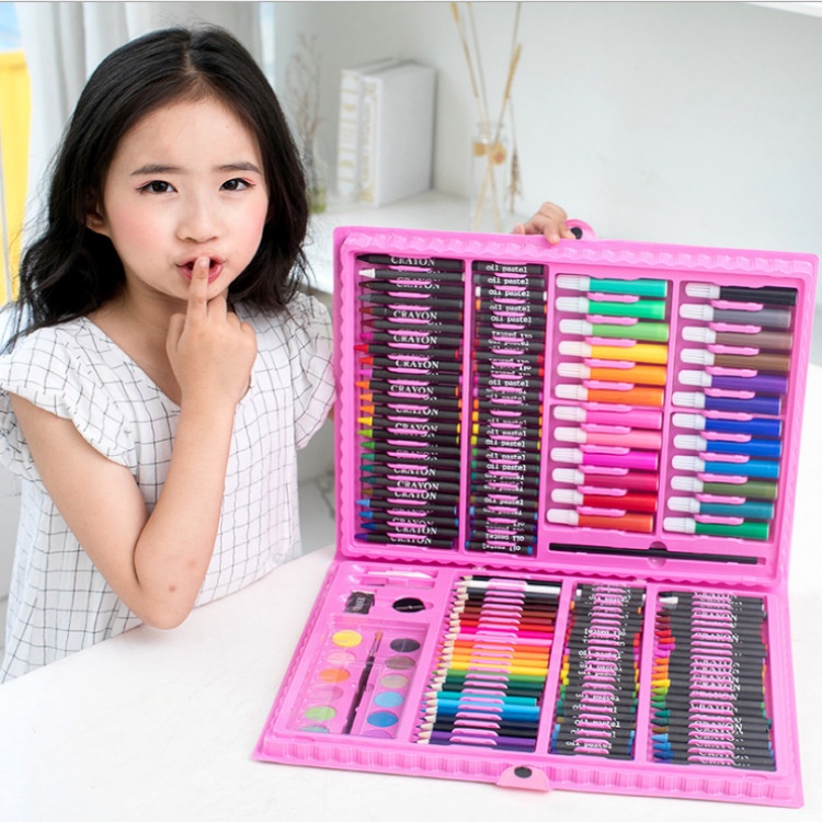 SS Drawing Set 168Pcs Oil Pastel Crayon 168 IN 1 Set Krayon Mewarnai dan Melukis Lengkap dengan Cat Air Alat Mewarnai Anak Anak Bentuk Koper