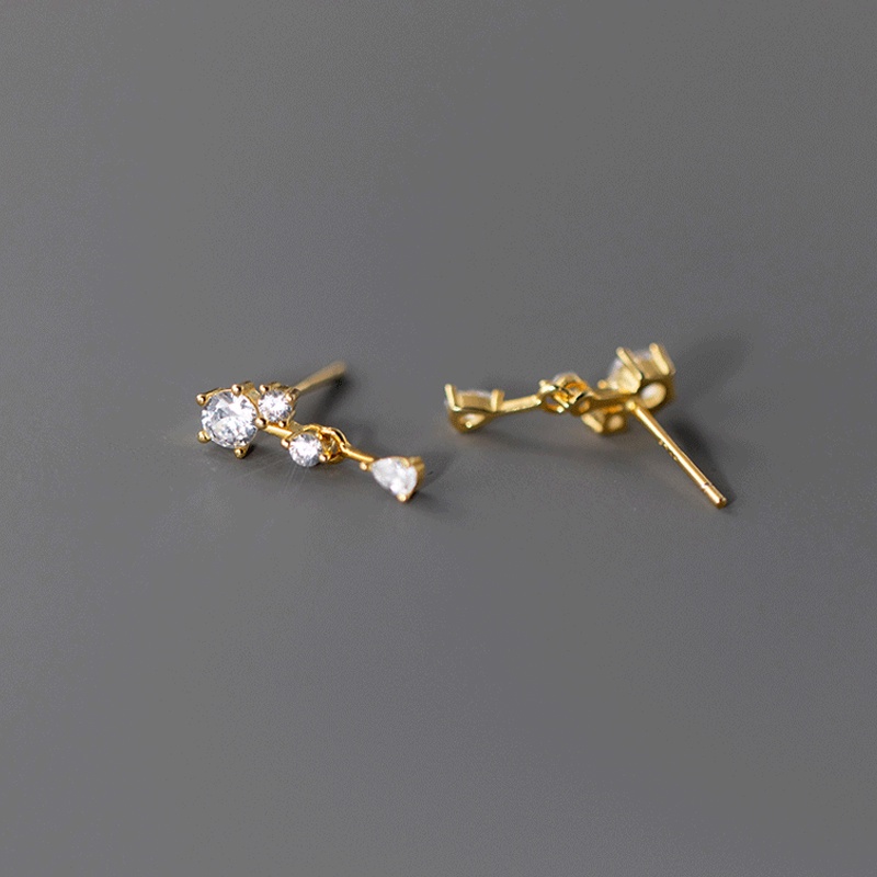 Papaozhu Mewah S925 Perak Bersinar Zirkon 14 K Emas Menjuntai Anting-Anting Untuk Wanita Perempuan Elegan Berkilau Kristal Stud Anting-Anting Temperamen Perhiasan Telinga Pacaran Makan