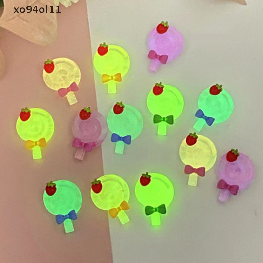 Xo 2Pcs Luminous Lollipop Jamur Ornamen Resin Dekorasi Telepon Hiasan Kepala Aksesoris OL