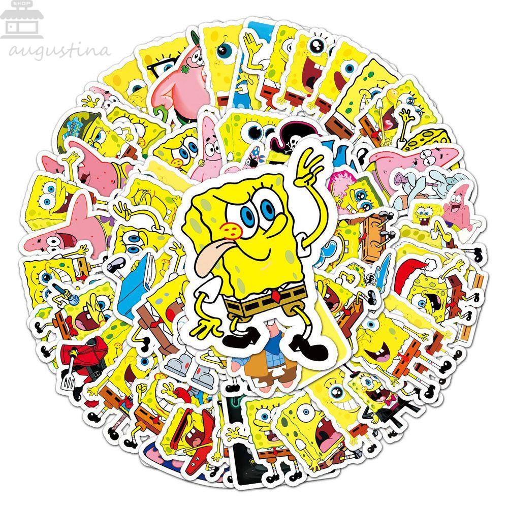 Agustina SpongeBob SquarePants Sticker Mini 60 Pcs Kartun Gitar Laptop Motor Sekolah Kantor Perlengkapan Koper SpongeBob SquarePants Graffiti Stickers