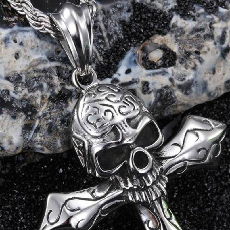 Gothic Punk Liontin Untuk Pria Retro Skeleton Devil Laki Unik Salib Tengkorak Kalung Liontin Hadiah Halloween