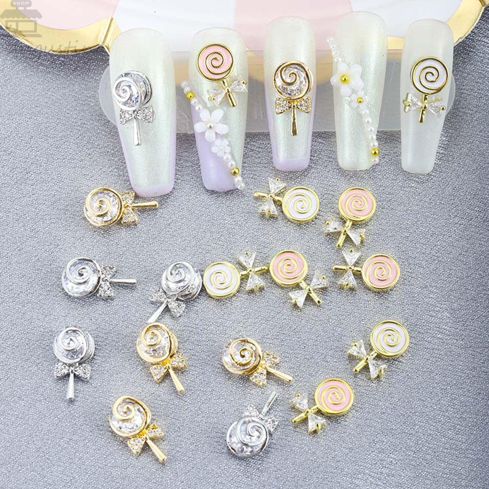 Agustina Lollipop Kuku Berlian Imitasi Warna Emas Dan Perak Logam Berlian Ornamen Flash Jepang Shiny DIY Nail Jewelry