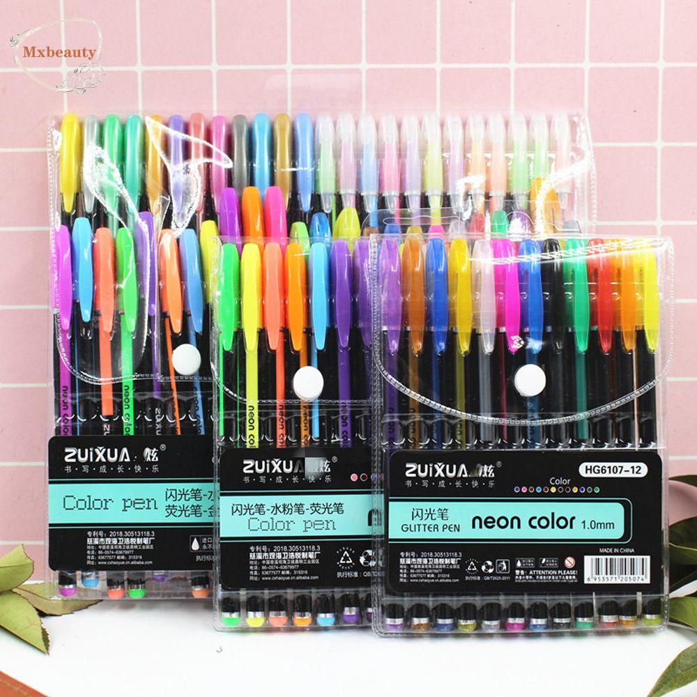 Mxbeauty Glitter Gel Pulpen Set Anak Rollerball Kantor Sekolah Perlengkapan Alat Tulis Flash Marker Pen Flash Stabilo Berwarna Penandatanganan Pulpen