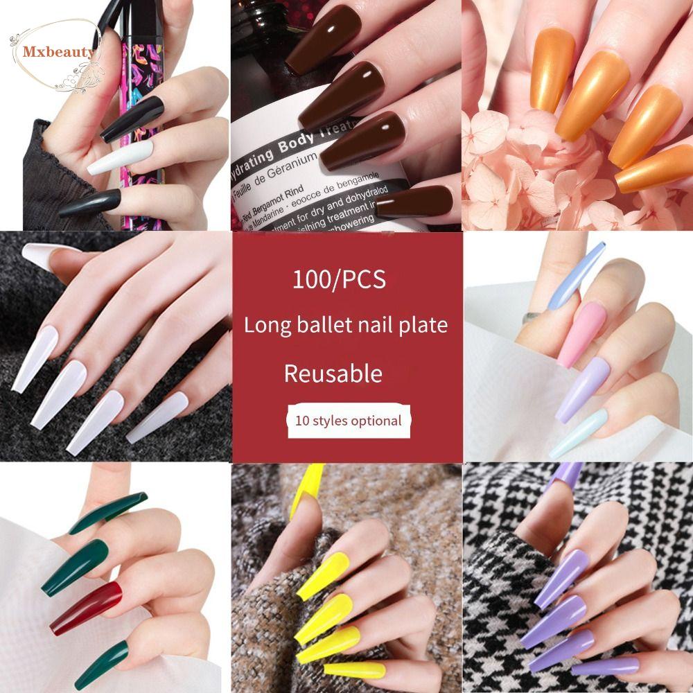 Mxbeauty Tempelan Kuku Panjang Mix Style Wearable Detachable Artificial Square Press On Nail Tips Penutup Penuh Nail Art Tips