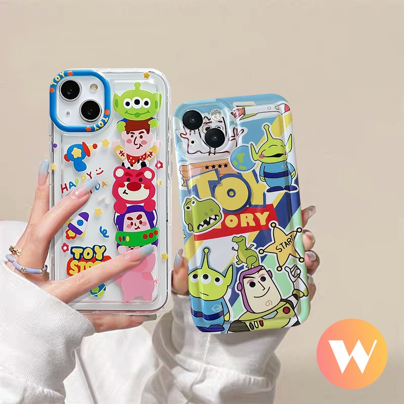 IPHONE Casing Ponsel Alien Beruang Strawberry Buzz Lightyear Lucu Kompatibel Untuk Iphone11 12 13 14 Pro MAX 7Plus XR X XS Max6 8 6S Plus Cerita Mainan Kartun Yang Indah Shockproof Airbag Cover