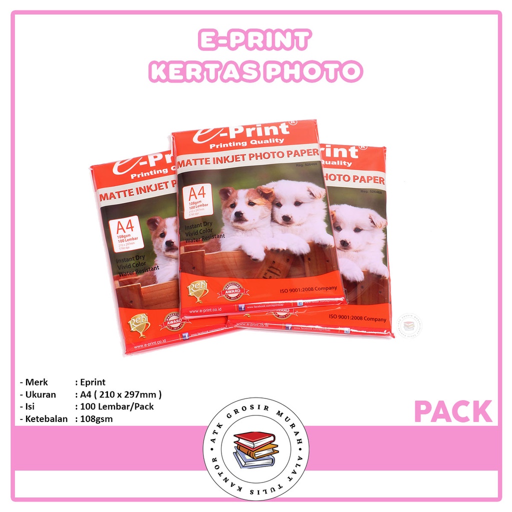 

E-PRINT - Photo Paper Matte Inkjet A4 108gsm 100S - Pack