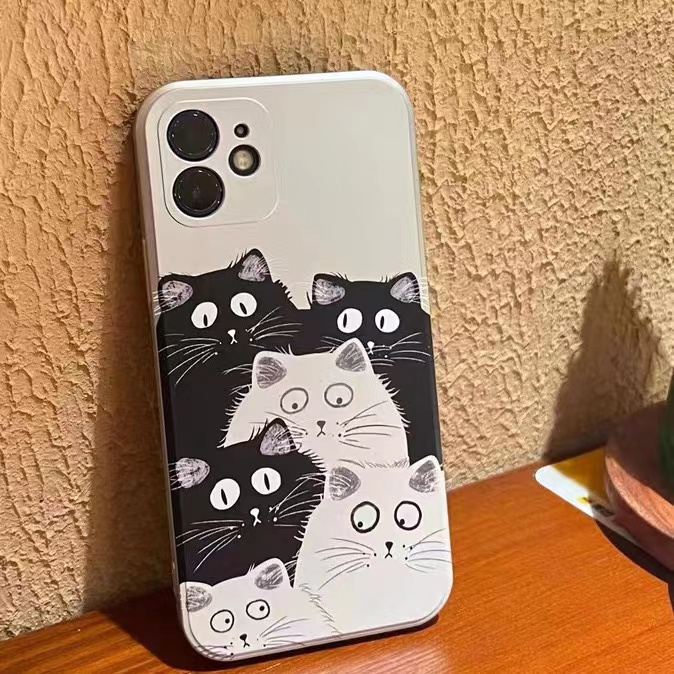 IPHONE Enam Kucing Lucu Lembut Electroplate Case Kompatibel Untuk Iphone14 13 12 Pro Max11 XS XR X8 +7 6S Plus Casing Ponsel Mini TPU Silikon Shockproof Cover