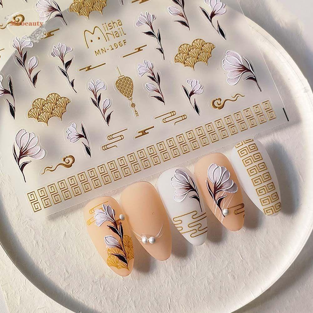 Mxbeauty Bunga Stiker Kuku Fashion Self Adhesive Daun Aksesoris Manicure Magnolia Dekorasi Kuku