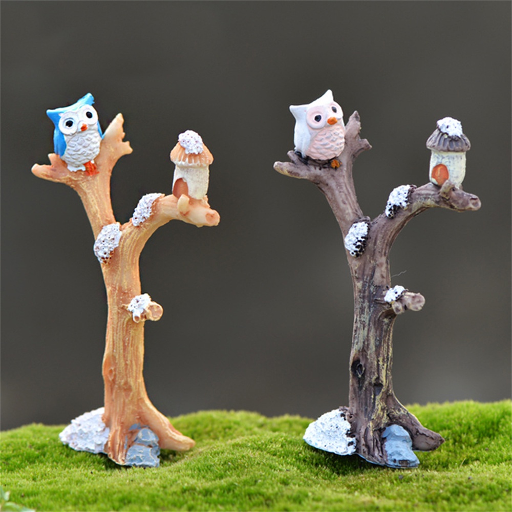 Branch Resin Burung Hantu Cabang Pohon Mini Kerajinan Miniatur Peri Ornamen Taman Bonsai Lanskap Mikro Taman Rumah Boneka Dekorasi Diy