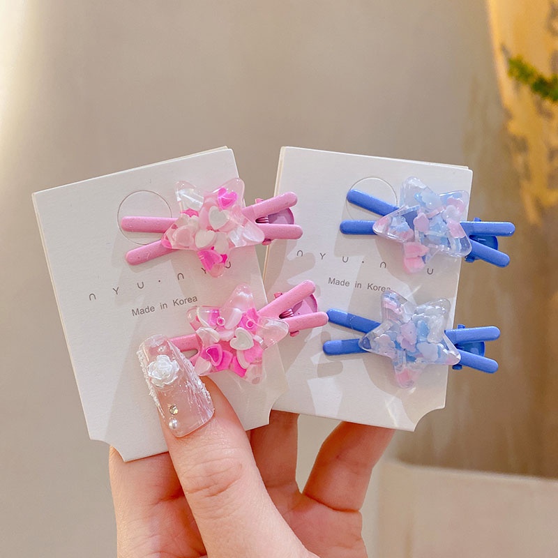 2pak Versi Korea Bintang Berujung Lima Warna Permen Jepit Rambut Silang Modis Berkelas Warna Solid Poni Sisi Klip Hiasan Kepala Perempuan