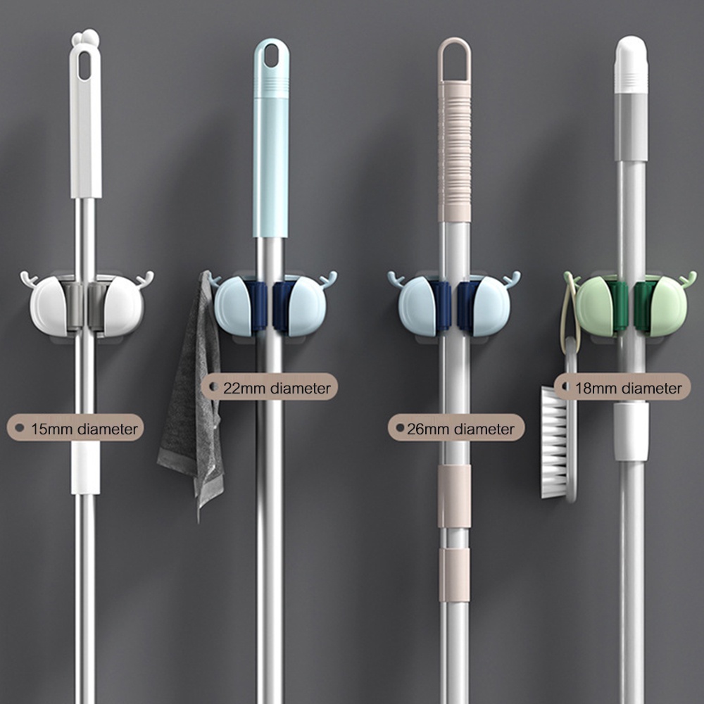 Multifungsi Mop Holder Dengan Kait Dipasang Di Dinding Gratis Punch Mop Sapu Klip Tanduk Kartun Hemat Ruang Kamar Mandi Rak Penyimpanan Perlengkapan Organizer Rumah Tangga