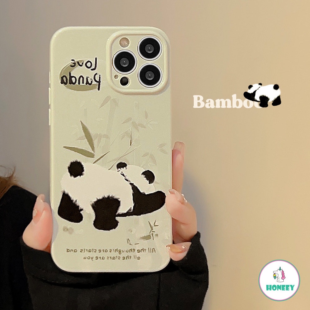 IPHONE Casing Ponsel Lukisan Minyak Bambu Hijau Panda Lucu Untuk Iphone14 13 12 11 Pro Max14 Plus Case Sweet Gloss Shockproof Soft Cover