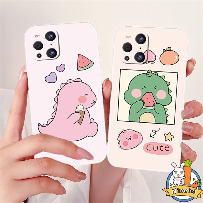 IPHONE Casing Kompatibel Untuk Iphone14 13 12 11 Pro Max X Xr Xs Max8 7 6 6s Plus SE 2020 Kartun Dinosaurus Kecil Tepi Lurus Silikon Pelindung Lensa Shockproof Full Protect Phone Case