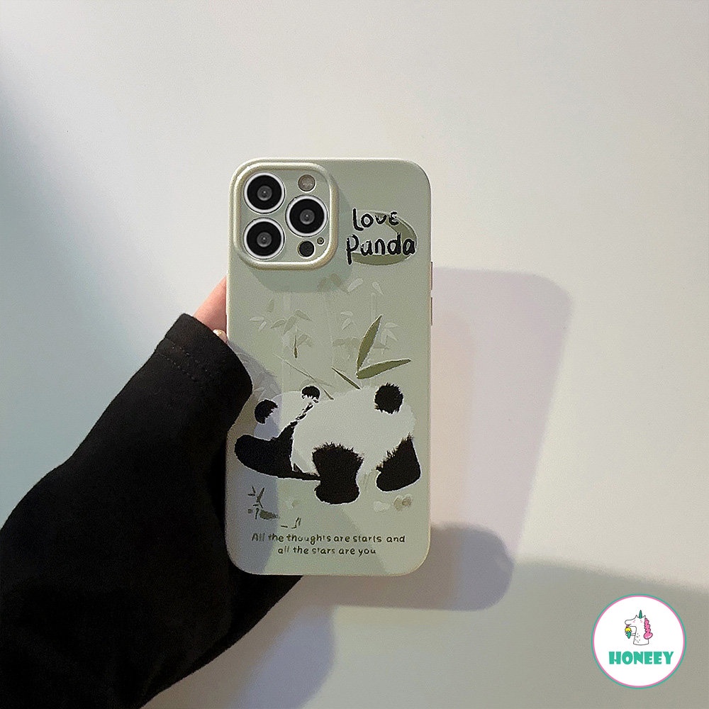 IPHONE Casing Ponsel Lukisan Minyak Bambu Hijau Panda Lucu Untuk Iphone14 13 12 11 Pro Max14 Plus Case Sweet Gloss Shockproof Soft Cover