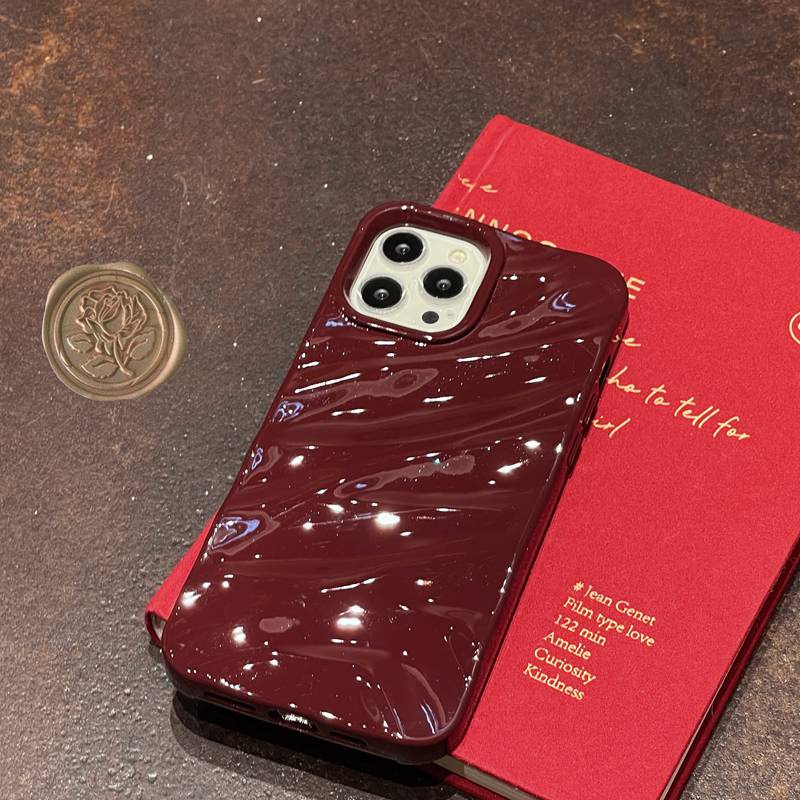 【Silk Wrinkle】4 Colors High-end Luxury Wave Silver Wine Red for IPhone 13 14 Pro Max Bling Sparkly Water Ripple Case Women's Fashion Gift Casing hp iPhone Missconnie