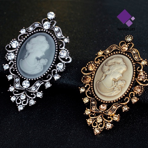 &lt; Naiveblues &gt; Vintage Berlian Imitasi Buket Wanita Kecantikan Kepala Cameo Pin Perhiasan Hadiah