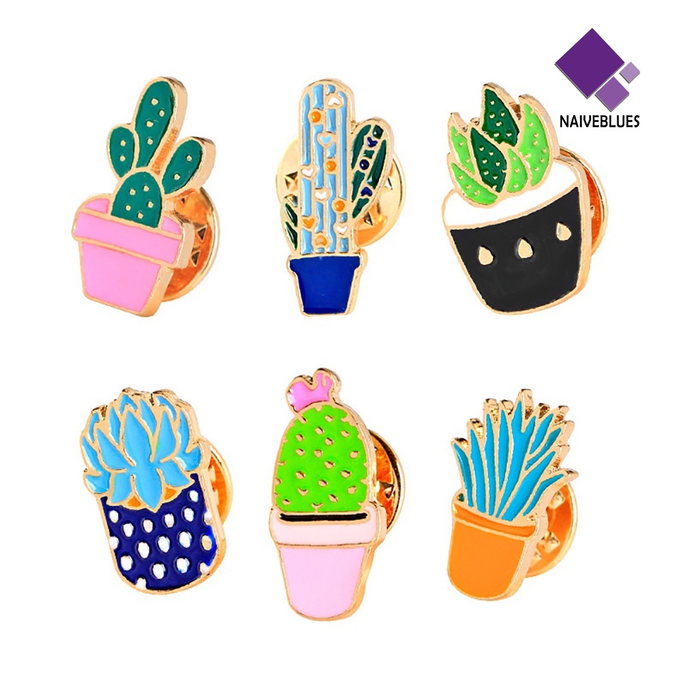 &lt; Naiveblues &gt; Fashion Kaktus Pot Tanaman Enamel Wanita Kemeja Bros Kerah Pin