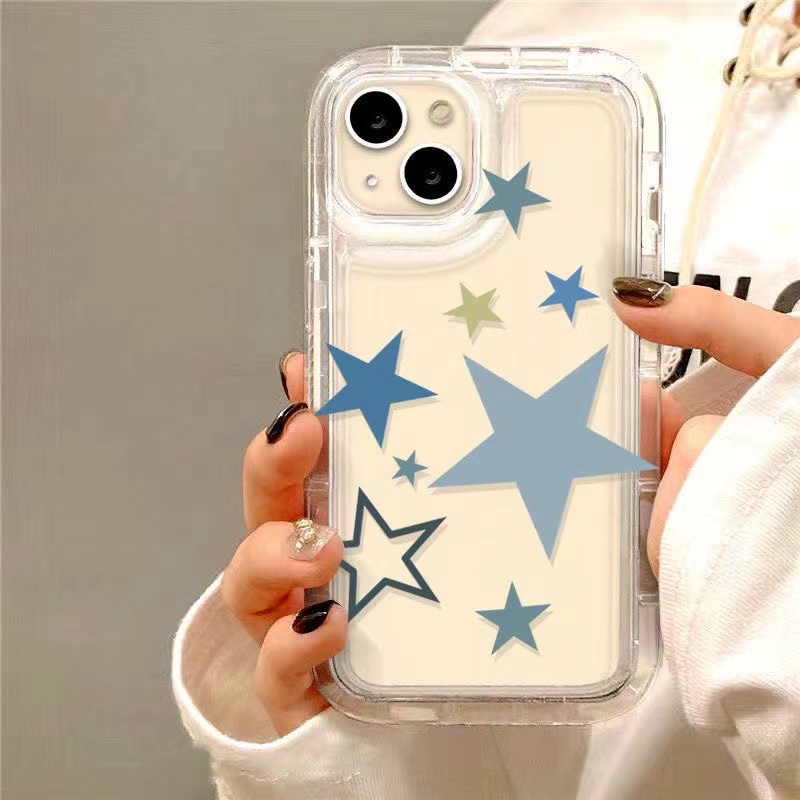 IPHONE Ins Star Phone Case Cocok Untuk Iphone11 14 14pro 14plus 13 13mini 13pro 13prm iPhone12 7Plus 8Plus Xr XS 13 12mini Pro Max Empat Sudut Casing Ponsel Transparan Tahan Guncangan