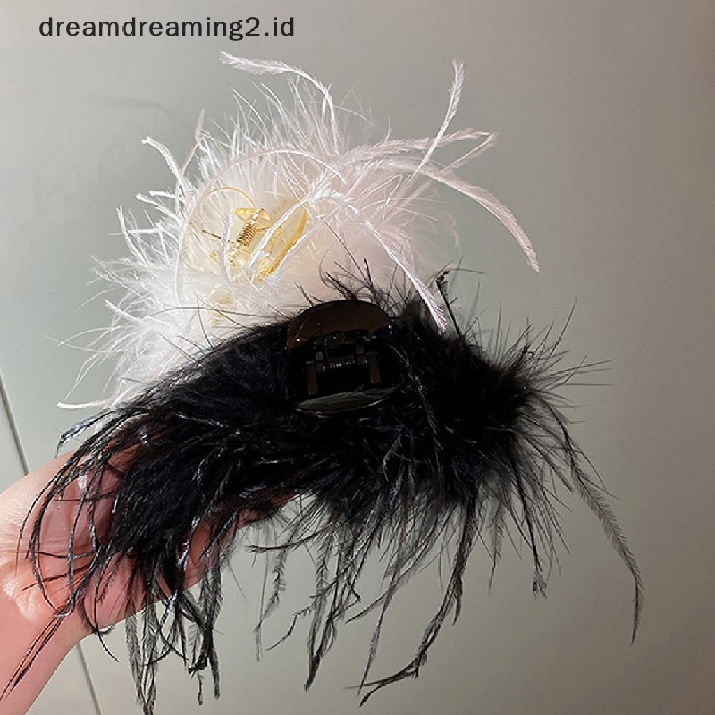 (dream) Cute Ostrich Feather Hair Claw Plush Hair Clip Penjepit Jepit Rambut Musim Dingin Fashion Wanita Hairgrips Aksesoris Rambut Pesta//