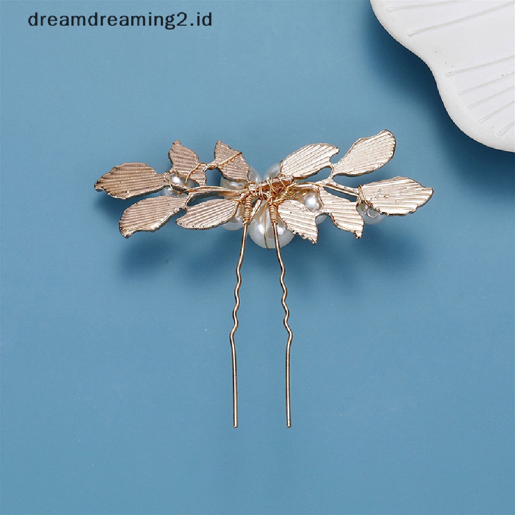 (dream) Baroque Gold Leaf Pearl U-shaped Hairpin Pin Wedding Hair Comb Flower Bridal Jepit Rambut Mutiara Aksesoris Rambut Pernikahan//