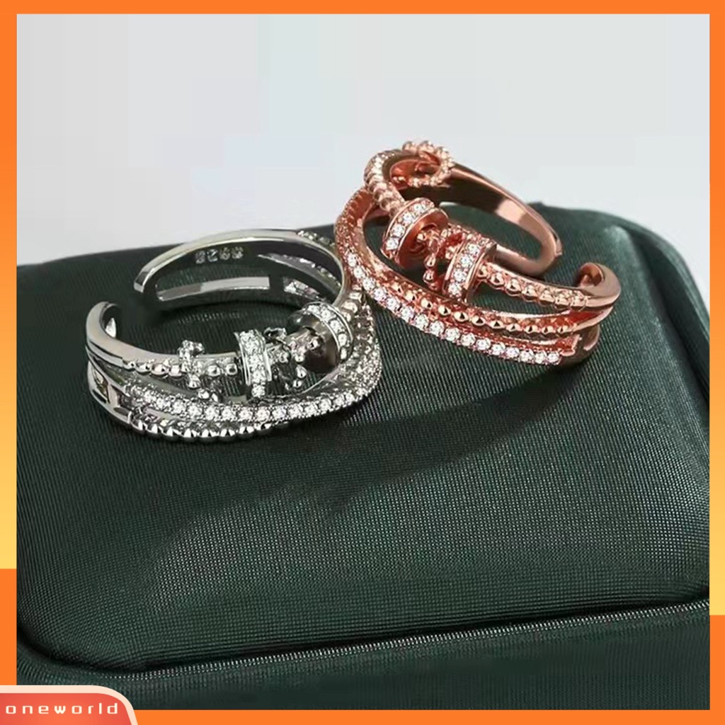 [EONE] Anti Kecemasan Cincin Shiny Cubic Zirconia Inlay Beads Adjustable Ring Decoration Jewelry Accessories Fashion Wanita Pria Kecemasan Worry Finger Stress Relief Rings Perhiasan Hadiah