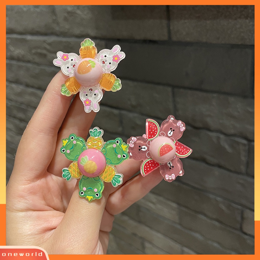 [EONE] 5pcs Cincin Anak-Anak Dapat Diputar Pembukaan Dapat Disesuaikan Warna Cerah Kreatif Kartun Hewan Buah Jari Rings Untuk Kehidupan Sehari-Hari