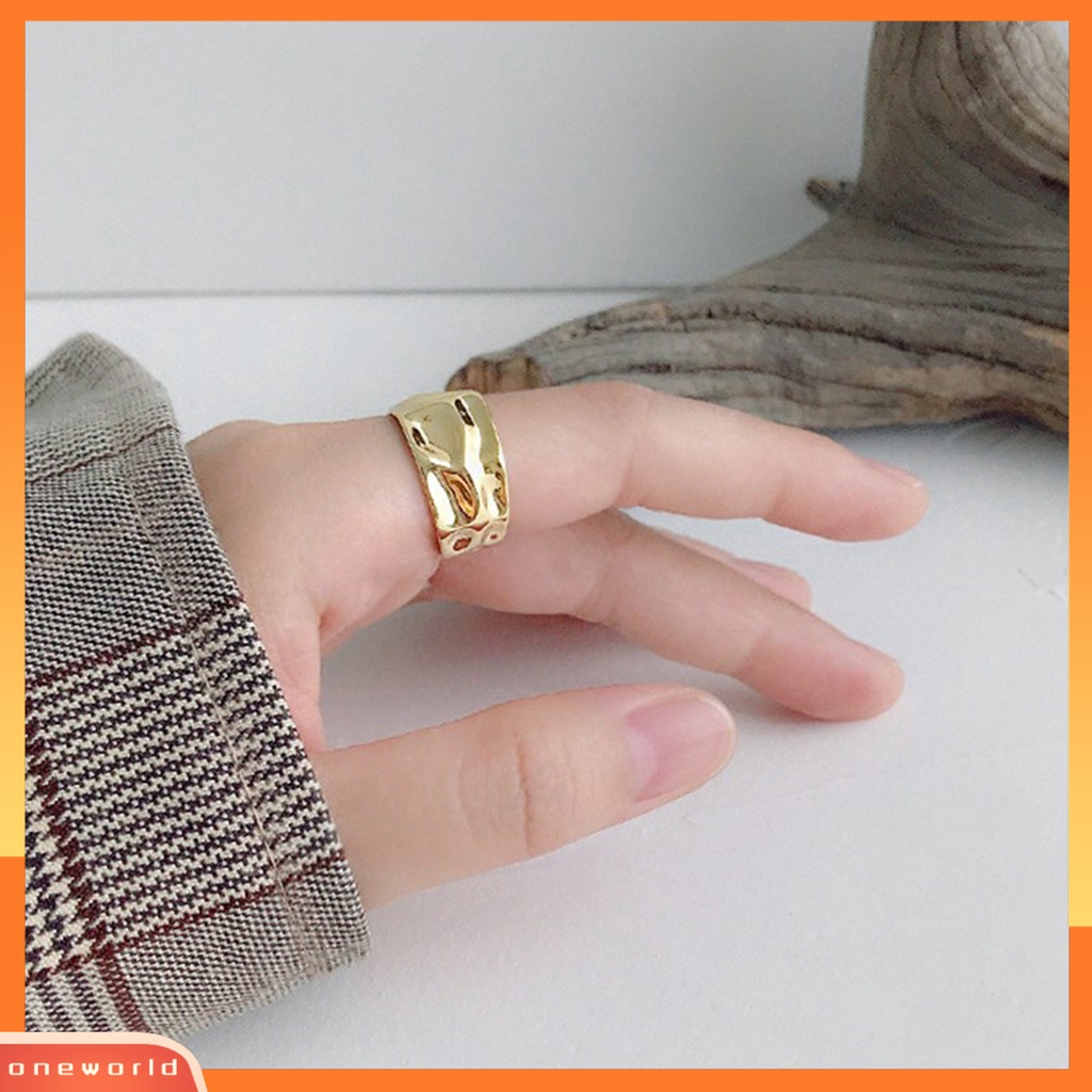 [EONE] Finger Band Adjustable Opening Personality Polishing Gaya Netral Dekorasi Warna Solid Wanita Tidak Teratur Bergelombang Terbuka Cincin Aksesoris Perhiasan