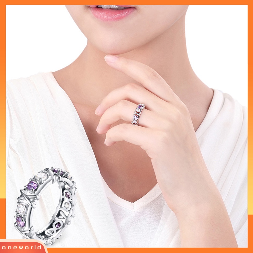 [EONE] Cincin Berlian Imitasi Mengkilap Bersilang Ladies Crossover Two-tone Zircons Ring Pasokan Pesta