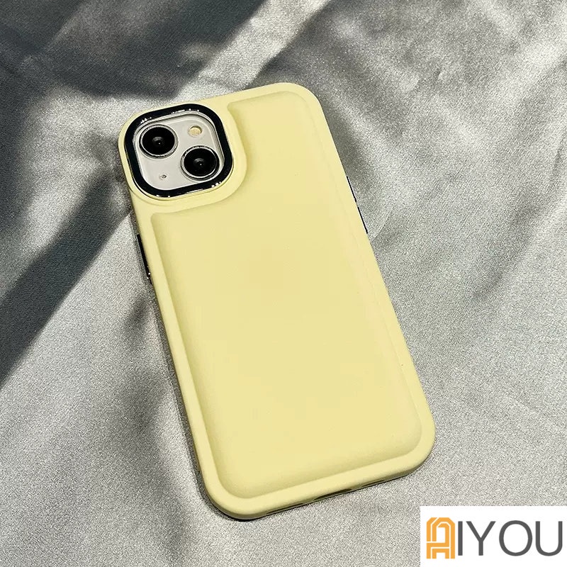 Cream Bantal Udara Silikon phone case iPhone X XS XR XS Max 11 12 13 Pro Max 14 Pro Max Berlapis frame Foto Pelindung case