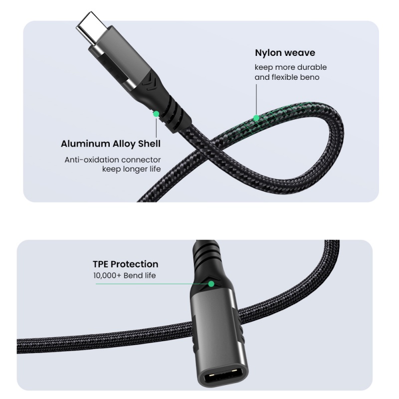 Kabel Ekstensi USB C Male to Female Tipe C USB3.2 Gen2 Kabel Extender Fitur Lengkap Untuk MacBook Pro Samsung S20