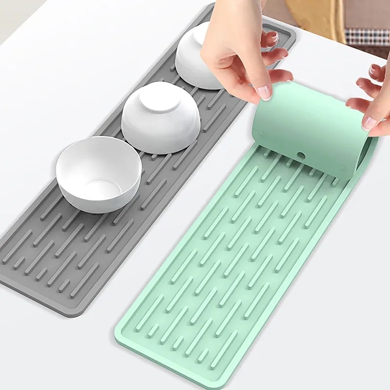 35 * 8.8cm Colorful Silicone Drain Mat/Peralatan Makan Talenan Bantal Anti slip/Aksesoris Penyimpanan Wastafel Dapur