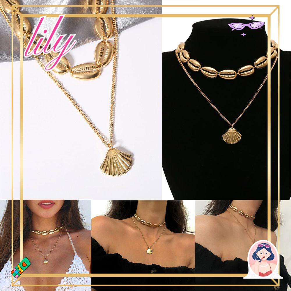 Lily Multilayer Shell Kalung Musim Panas Hadiah Rantai Choker Perhiasan Pantai