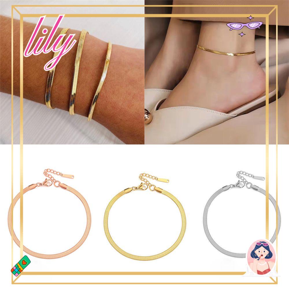 Lily3 /4/5mm Gelang Rantai Ular Klasik Minimalis Perhiasan Hadiah Untuk Wanita Pria Herringbone Link Bracelet