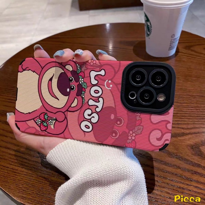 IPHONE Casing Ponsel Tekstur Kulit Mewah Kompatibel Untuk Iphone11Xr 7Plus 12 13 14 Pro Max7 8 Plus X XS MAX 7Plus Kartun Yang Indah Strawberry Bear Cute Manyo Shockproof Soft Silicon Cover