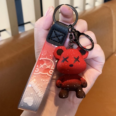 Ins 3D Warna Gradien Snowflake Bear Gantungan Kunci Dengan Tali Rajut Anti-Hilang Universal Unisex Mobil Rumah Gantungan Kunci Tas Ponsel Case Bluetooth Earphone Cover Charms Pendant