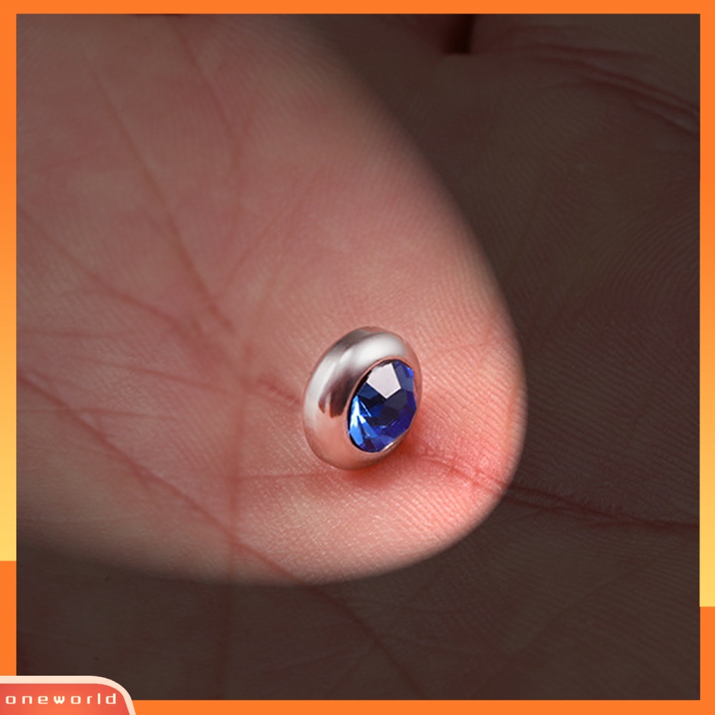 [EONE] 1pasang Ear Studs Non-Piercing ic Stainless Steel Bulat Berwarna Berlian Imitasi Tertanam Pria Wanita Anting-Anting Fashion Perhiasan