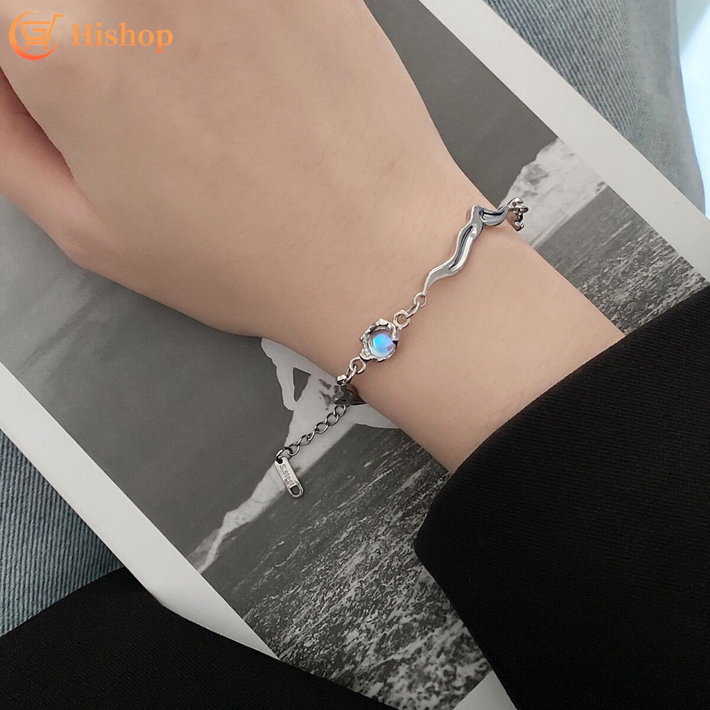 Koearn MoonStone Twisted Bracelet Sliver Gelang Rantai Untuk Wanita Fashion Perhiasan Y2K Aksesoris