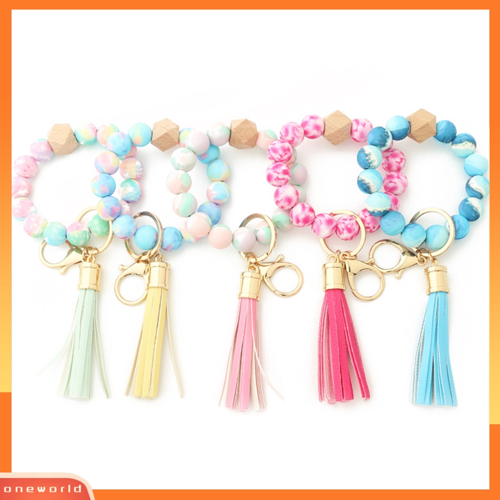 [EONE] Beads Bracelet Keyring Glossy Melar Silikon Rounded Edge Bracelet Keychain Aksesoris Wanita