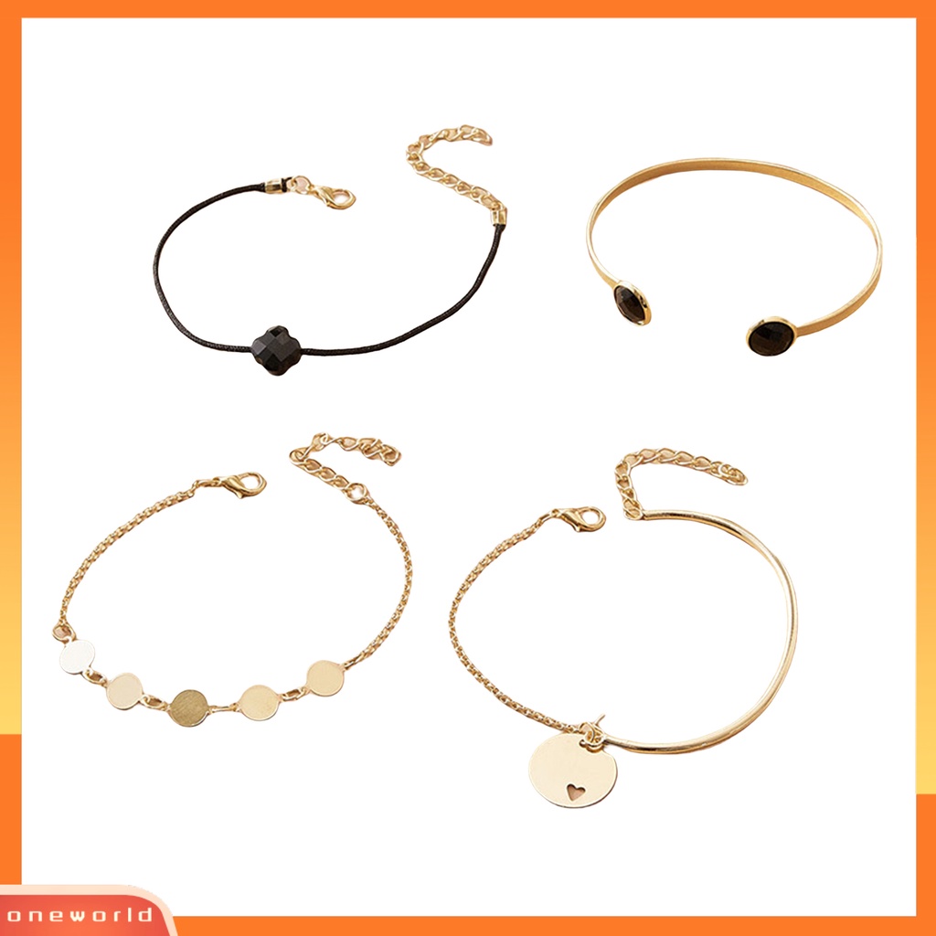 [EONE] 4pcs/set Stackable Alloy Bangle Indah Adjustable Potongan Bulat Wanita Gelang Untuk Kehidupan Sehari-Hari