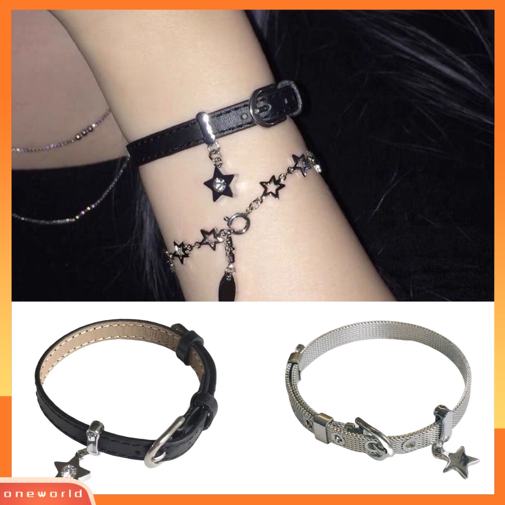 [EONE] Wanita Gelang Punk Adjustable Irregular Belt Gaya Bermata Lebar Hias Hadiah Gadis Bintang Pesona Liontin Gelang Fashion Perhiasan Untuk Pesta