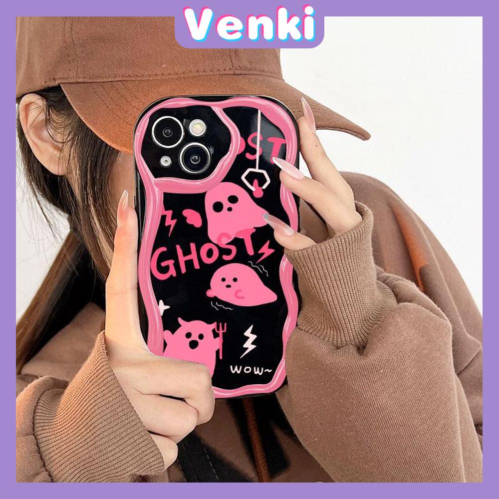 VENKI - For iPhone 11 iPhone Case 3D Curved Edge Wave Glossy Black TPU Airbag Shockproof Camera Cover Pink Ghost Compatible with iPhone 14 13 Pro max 12 Pro Max xr xs max 7 8Plus