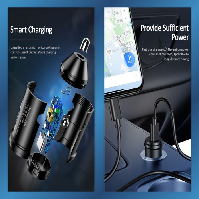 Usams C14 Adapter Car Charger Mobil Pd 3.0 18W Fast Charging Type C