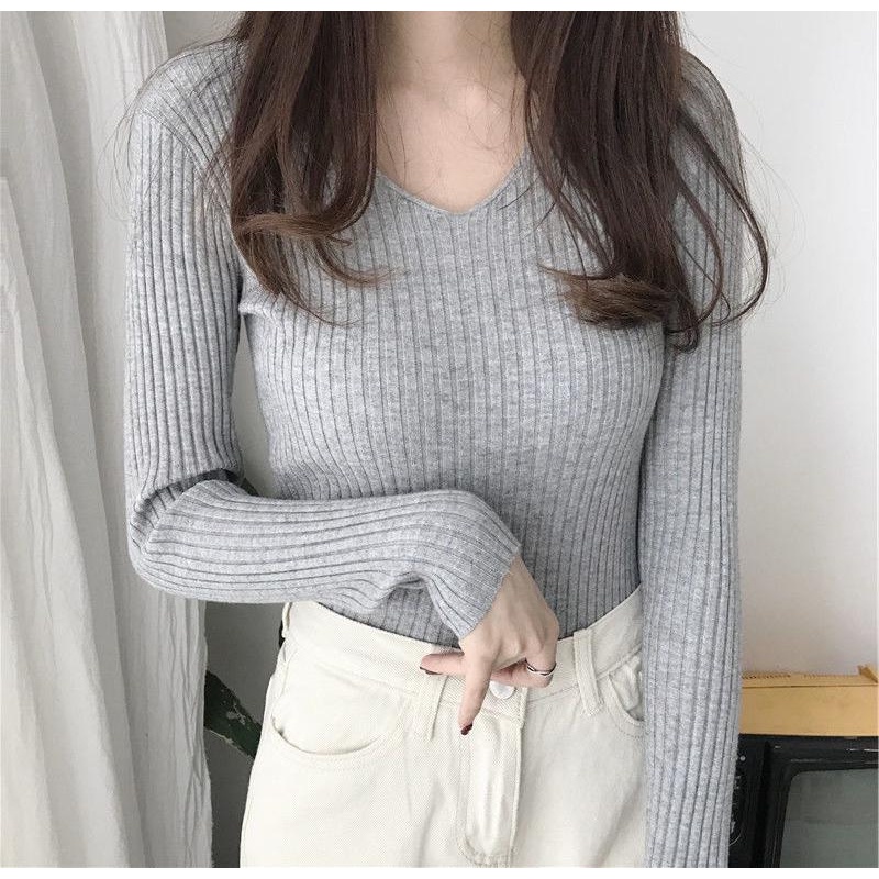 TELLY ➡️ BJ-036 Atasan Rajut V Neck Lengan Panjang Import Bahan Premium Tebal dan Adem | Atasan Wanita Rajut V-Neck | Atasan Korean