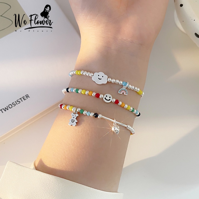 We Flower Gelang Rantai Manik-Manik Warna-Warni Pelangi Elastis Gaya Korea Untuk Wanita